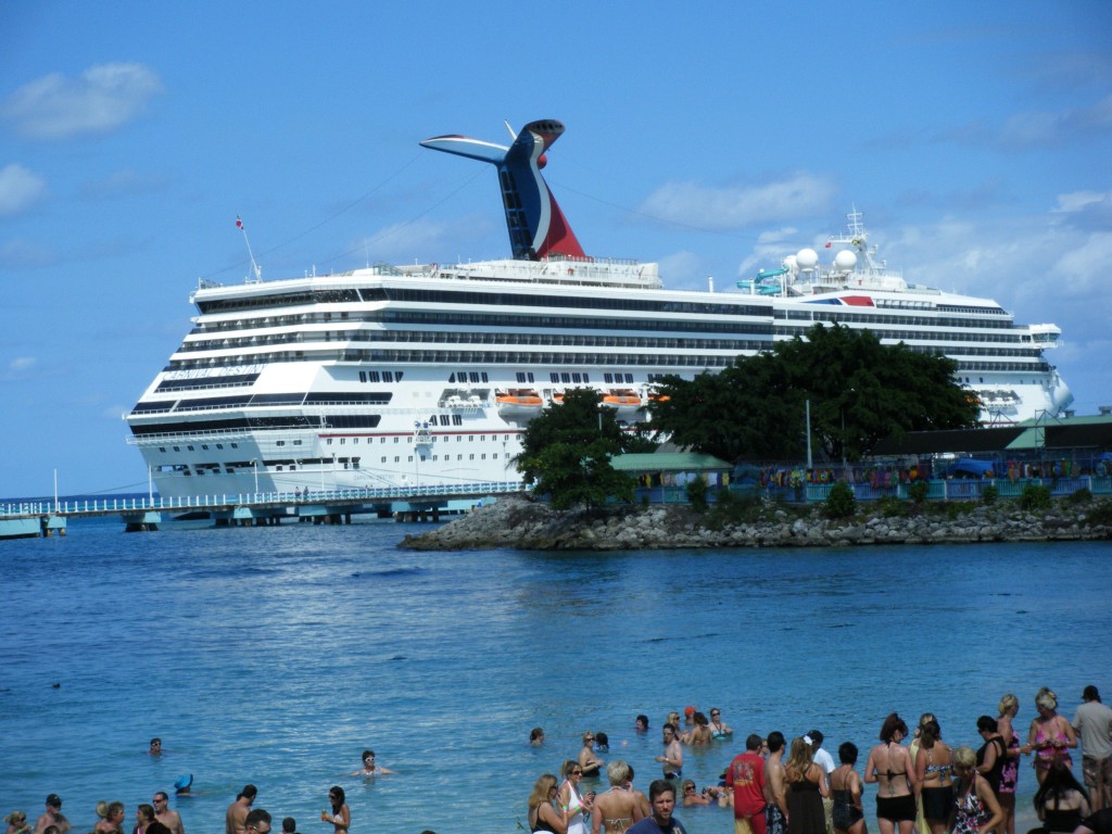 A view of the Carnival Destiny from the beach party