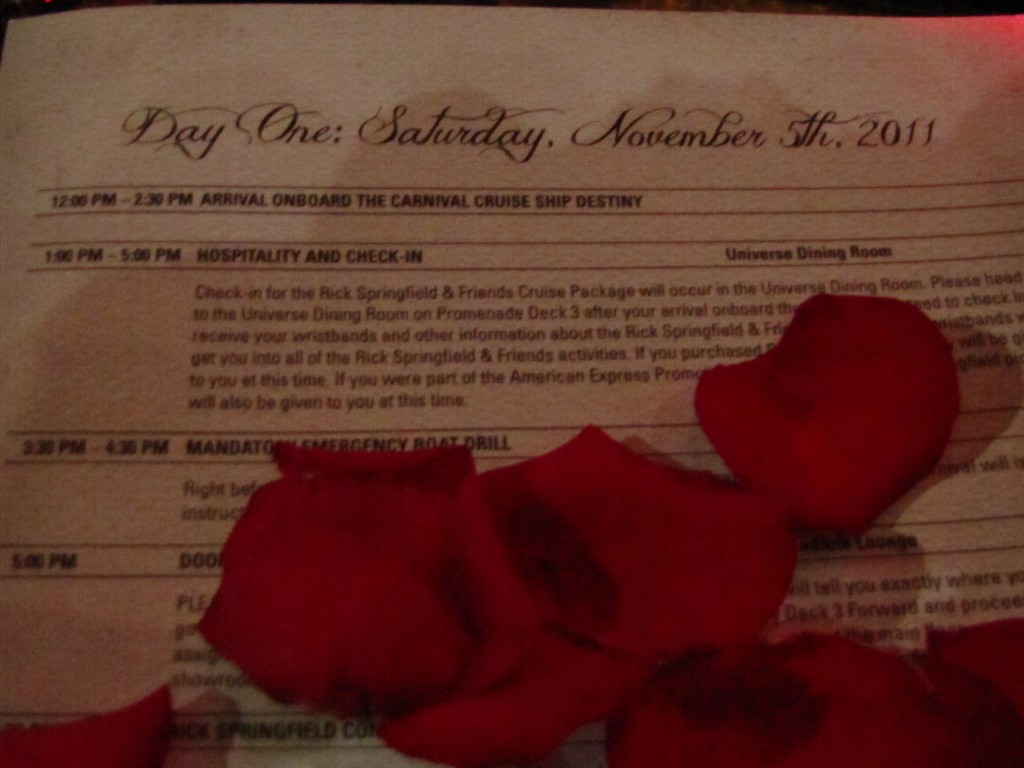 The Program of Events with rose petals